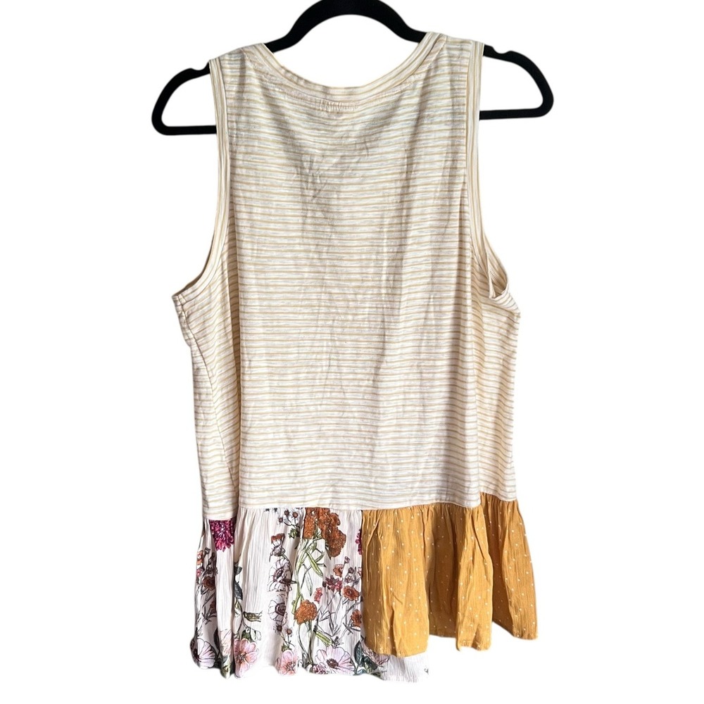 Mystree NWT Boho Patchwork Tank Top Large Floral Striped Babydoll Boutique - Picture 4 of 5